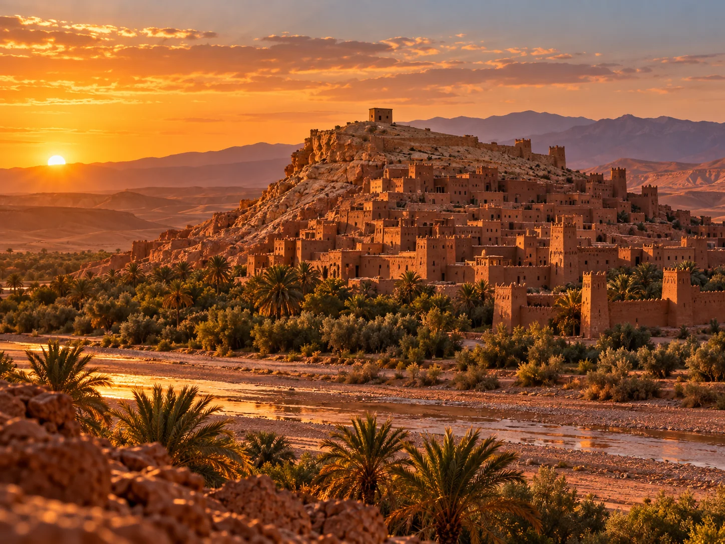 Moroccan ksar at sunset
