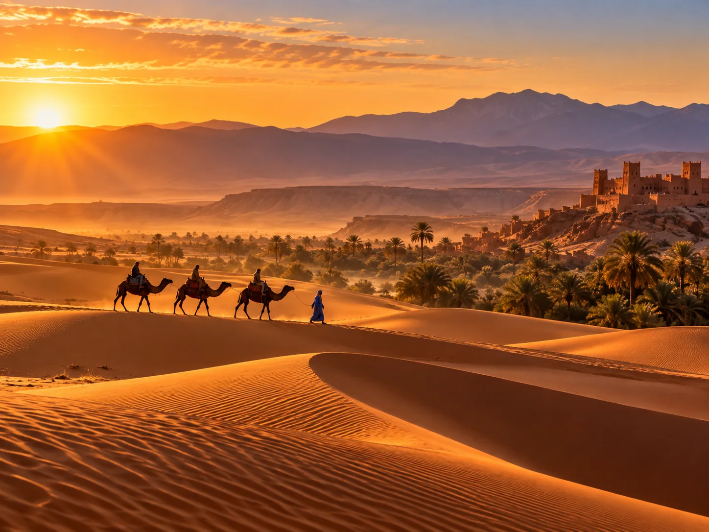 Sahara sunrise camel caravan